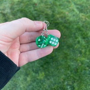 Green Resin Dice Earrings with Silver Accents